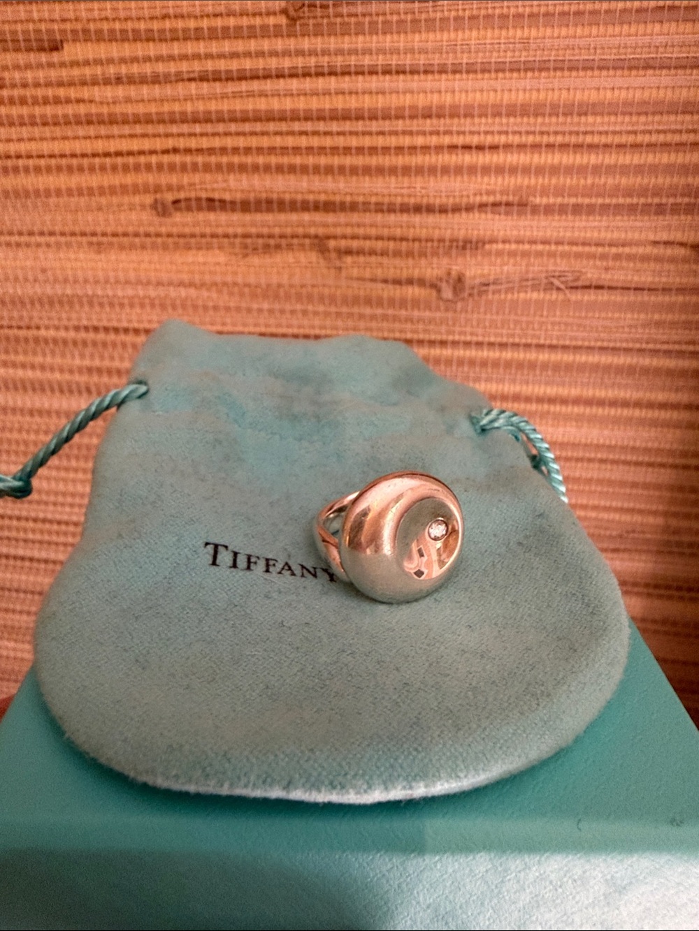 Tiffany & Co. Elsa Peretti sterling silver full circle ring w/ diamond size 4